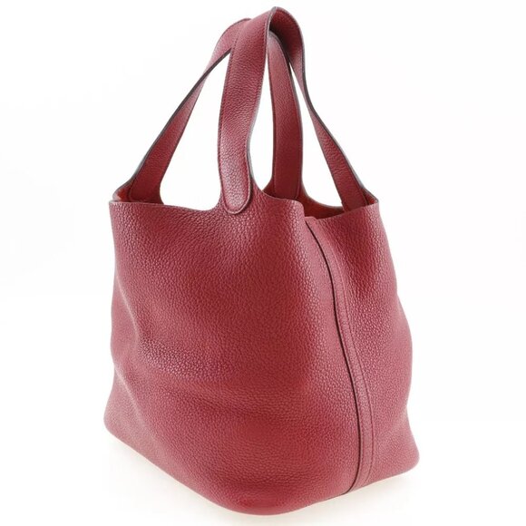 HERMES Pico Tan Lock MM Handbag Red Taurillon Clemence Women - Picture 7 of 9